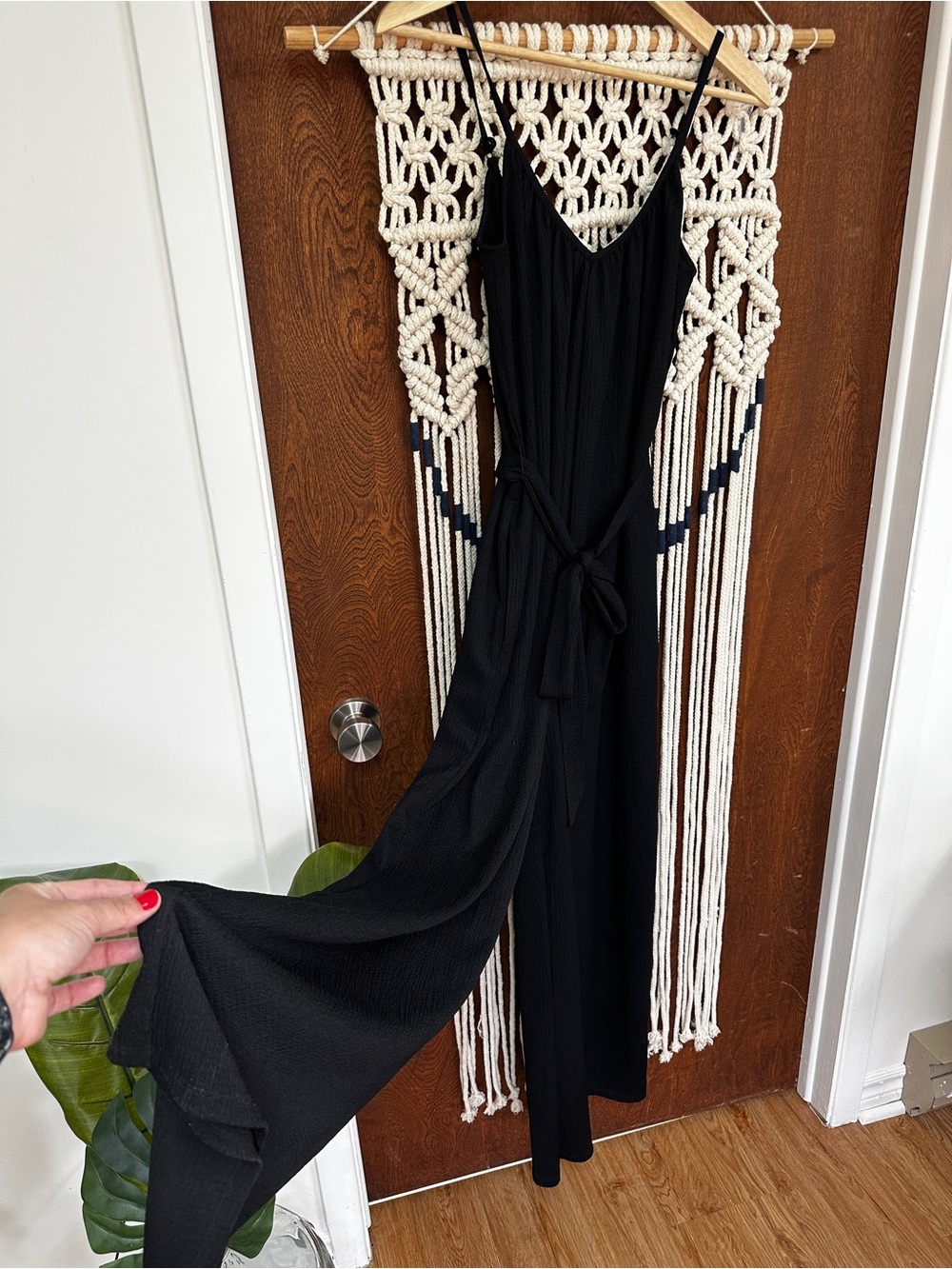 H&M Textured Wide Leg Jumpsuit with Tie Waist